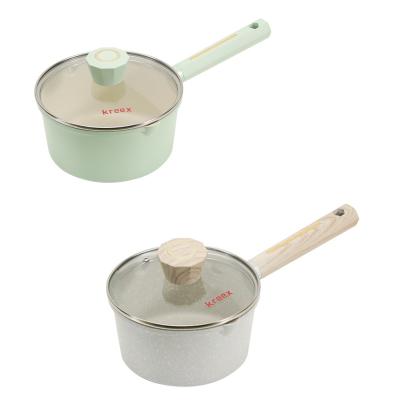 China Durable Cute Aluminum Non-Stick Custom Logo Liner Milk Pot Flat Bottom Casserole 18cm for sale