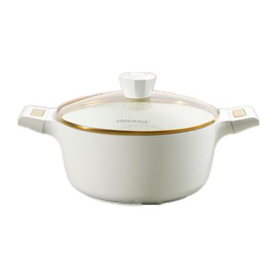 China Sustainable Casserole Pottery Gloss Surface Stock Pot With Glass Lid Non-Stick Ceramic Casserole Soup Pot for sale