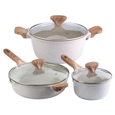 China 6Pcs American Style Nonstick Aluminum Cookware Set With Lid Saute Pan Casserole Pot for sale