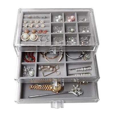 China Clear Acrylic 3 Jewelry Packaging Display With 4 Drawers Earrings Necklace Ring Bracelet Storage Box for sale