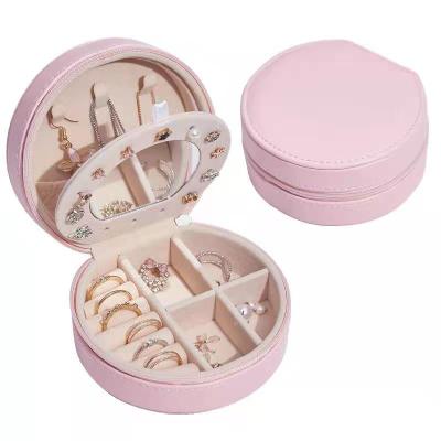 China Exquisite and simple jewelry packaging display earrings ring storage leather box with makeup mirror around small jewelry box for sale