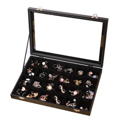 China Jewelry Display Hetai 24 Grid Earring Box 12 Grid Jewelry Display Hanging Storage Box With Stained Glass for sale