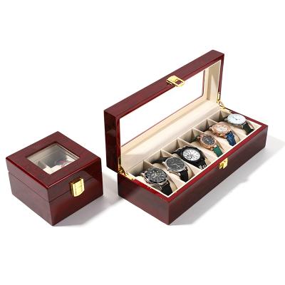 China Red Glossy Wooden Mechanical Watch Packaging Box 6 Slots Watch Box Storage Watch Storage Display Window Wooden Box for sale