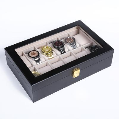 China High Density Wooden Box Black Matte Stained Glass Watch Storage Painting 12 Slot Display Board Wooden Watch Box for sale