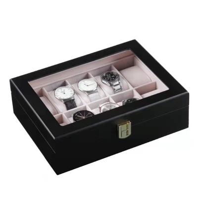 China Black Matte Watch Storage Display Wooden Box 10 Slot Watch Display Jewelry Storage Box for sale