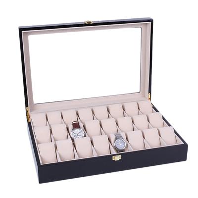 China Black Painting 24 Slot Watch Display Storage Watch Storage Display Wooden Box for sale