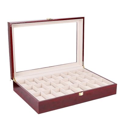 China Watch Storage Display Red Luminous Painting 24 Slot Wooden Watch Display Storage Box for sale