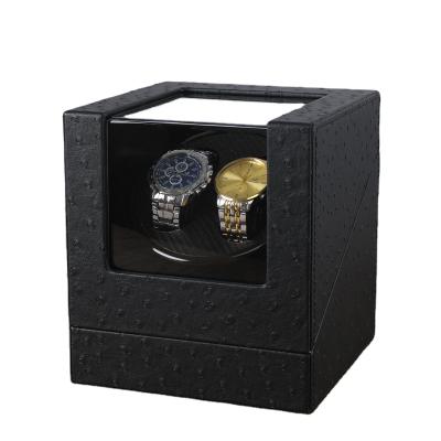 China Watch Winder Ostrich Pattern Double-slot Watch Winder Barrel Motor Winding Automatic Watch Box for sale