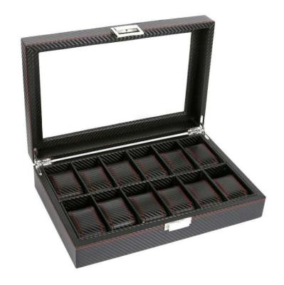 China Wholesale Watch Storage Display Stain Carbon Fiber Leather Watch Box 5 6 10 12 Digit Watch Storage Box Single PU Watch Box for sale