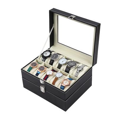 China 20 Watch Slots Factory Stock PU Leather Watch Display Box Wholesale Handmade Double Box Top Block for sale