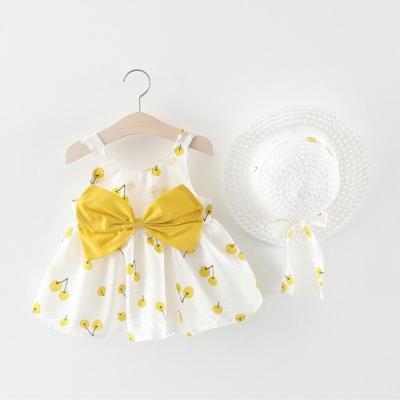 China Breathable Toddler Dress Plus Sun Hat Two-piece Summer Set Newborn Cute Flower Sleeveless Dress for sale