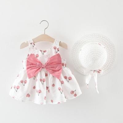 China Breathable 2 Piece Kids Summer Set Korean Cute Flowers Newborn Babies Dress Sleeveless Princess Toddler Dresses +Sunhat Cotton Beach for sale