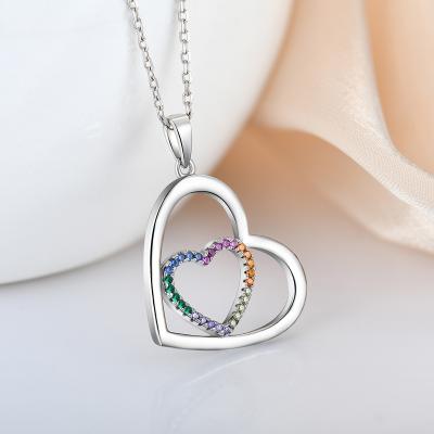 China Fashion Classic Romantic Colorful Zircon Heart Pendant Love Heart Pendant Necklace For Women Jewelry for sale