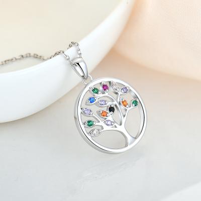 China New Trendy 2021 Trendy Rhodium Plated Necklace Tree Of Life Colorful Stone Pendant Necklace Choker For Women for sale