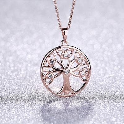 China Wholesale Custom 925 Sterling Silver 18K Rose Gold Plating Tree Of Life Necklace Pendant CLASSIC With High Quality for sale