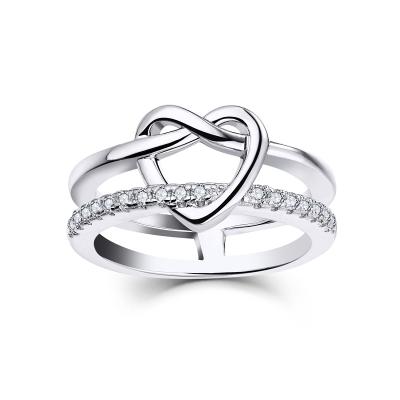 China TRENDY Knot Heart Infinity Love Ring 925 Sterling Silver Infinity Love Ring Two Line Promise Ring for Her for sale