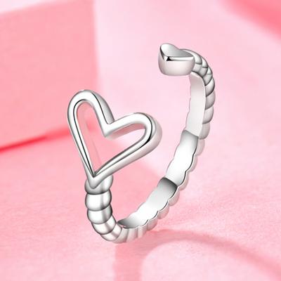 China TRENDY 925 Sterling Silver Love Ring Jewelry Heart Open Shape Adjustable Rings Promise Ring For Her As Valentines Gift for sale