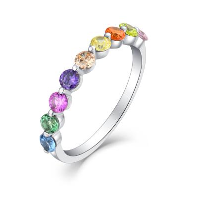 China FASHIONABLE 3mm Rainbow Colored 925 Sterling Silver Round Engagement Ring for sale