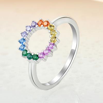 China FASHIONABLE High Quality Multi Color Zircon Rainbow Diamond Eternity Women Colorful Circle Shape Ring Big for sale