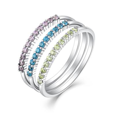 China High Quality 925 Silver Multicolor Eternity Ring Rainbow Colorful Anti Tarnish 3 Piece Combination Rings Set For Women Party Gift for sale