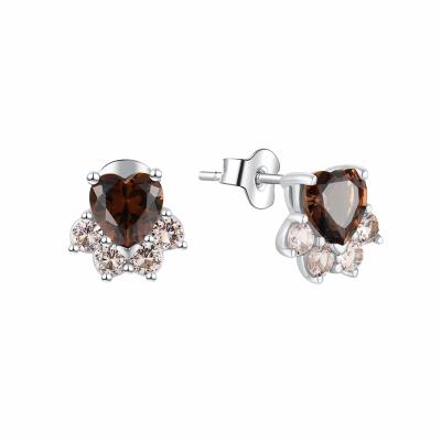 China 2021 fashion 925 sterling silver cute heart paw earring with pink stone and brown stone earings for women for sale