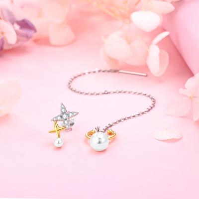 China Anti Tarnish New Arrival S925 Silver Plated Irregular White Stud Earring Chain Shell Pearl Star Earrings Jewelery for sale