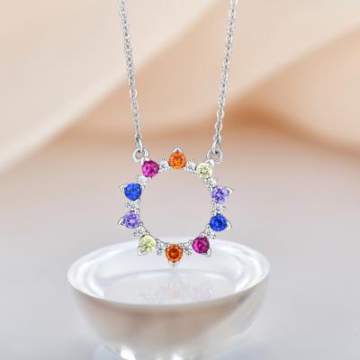 China 2020 New Fashionable Jewelry Gift Korean Silver Colored Stone Necklace Women's Sweet Multicolor Pendant Necklace for sale