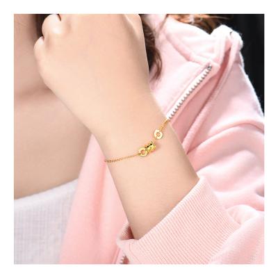 China Anti Tarnish Fashion Custom Women Charm Simple 18k Gold Plated Beaded Two Circles Bracelet Jewelry For Women for sale