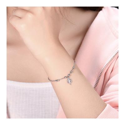 China Anti Tarnish Silver Rhodium Plated Valentine's Day Fashion Jewelry 925 Clover Leaf Ball Bangle Bracelet For Women for sale