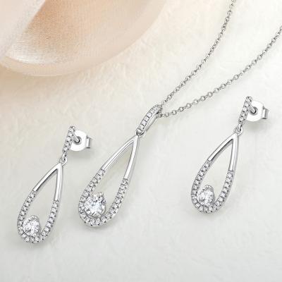 China Amazon Hot Sale Anti Tarnish 925 Pure Silver Pendants Trend Water Drop Earring And Necklace With Zircon Stone Jewelry Set for sale