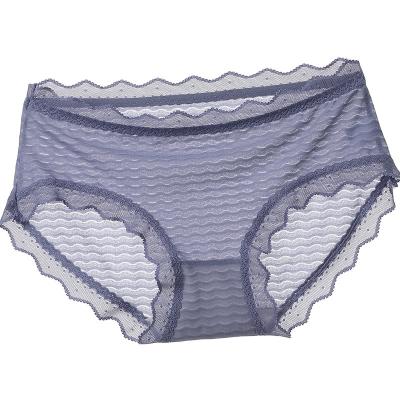 China Antibacterial Fancy Silk Breathable Quick Dry Ladies Panties Women Panties Lady Ice Transparent Mid Waist Briefs For Women With Lace for sale