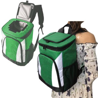 China Waterproof Custom Logo Printed Green 600D Polyester Insulated Cooler Bag Cooler Backpack With Front Pocket for sale