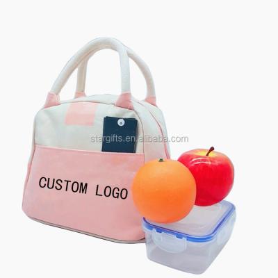 China Handy Small Size Handbag Logo Pink One Person Custom Made Polyester Insulated Lunch Bags For Girls School Use for sale