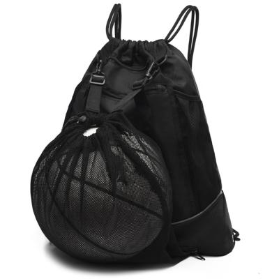 China Net Waterproof Carrying Sports Mesh Drawstring Backpack Soccer Shoulder Basketball Bag Storage Bag for sale