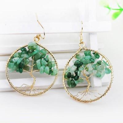 China Natural Tree of Life Stones ALLOY Fashion Ladies Gravel Dangle Earrings for sale