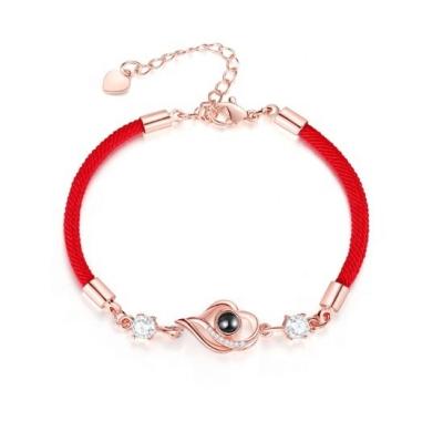 China Romantic Hot Sale Peach Heart Red Black Strings 100 Languages ​​I Love You Projection Bracelets For Women Girls for sale