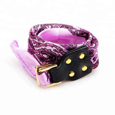 China 100% Leather Buckle Ladies Fashionable Women's Polyester Scarf Silk Bracelet, Print Flowers Scarf Bracelets for sale