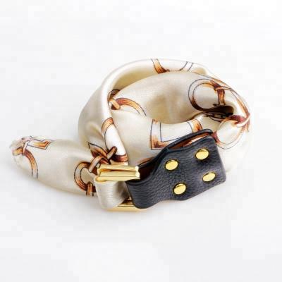 China Fashionable Ladies Scarf Bracelet Ladies Fashion Buckle Adjustable Leather Satin Silk Scarf, 100% Polyester Satin Scarf Bracelet for sale