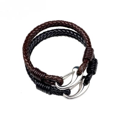 China CLASSIC Women Men Alloy Bracelet Buckle Multi Layer Black Brown Color Braided Leather Wrap Bracelet for sale