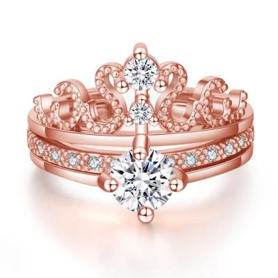 China Fashion Women's Ring Ladies Shape Separatable Crystal Rhinestones Crown Rings Open Copper Alloy for sale