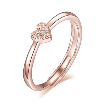 China Fashion Ladies Copper Alloy CLASSIC Silver Heart Shaped Resizable Couple Rings Crystal Rhinestones Paved Rose Gold for sale