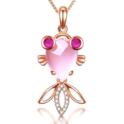 China Fashion Animal Pendant Necklace Women's Goldfish Crystal Rhinestone Rose Gold Plated Goldfish Pendant Necklace for sale