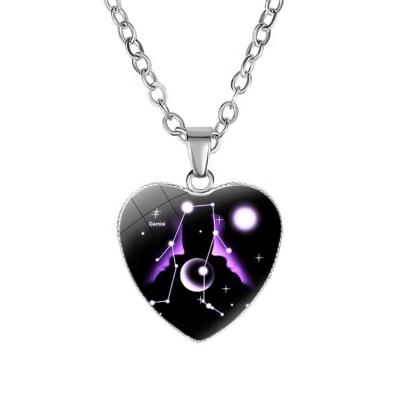 China Trendy Women's Fashion Heart Shape 12 Constellations Zodiacs Pendant Necklaces for sale