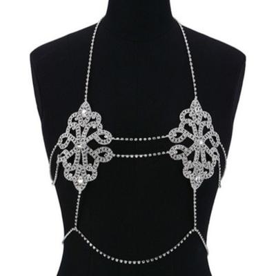 China Latest Selling Hiphop Booty Jewelry Hot Women's Bling Bling Iced Out Diamond Hollow Out Chest Chain Body Chain for sale