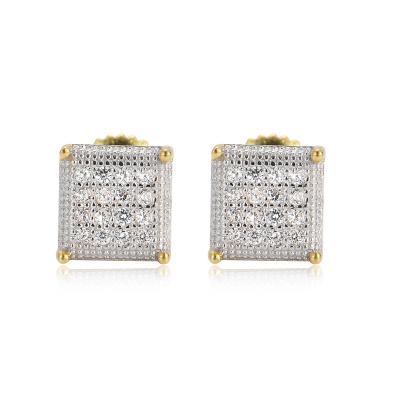 China Best Selling Classic Hiphop Style Hip Hop 925 Sterling Silver Bling Bling Cubic Zirconia Stud Earrings for sale