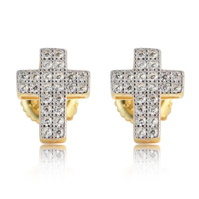 China Wholesale Hiphop Booty Jewelry 925 Sterling Silver Bling Bling Iced Out Outlet Zircon Cross Stud Earrings for sale