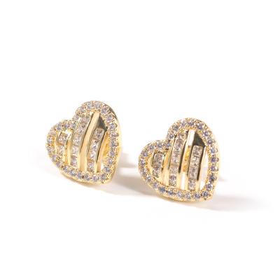 China Factory direct supply of Hiphop pierced earrings zircon heart shape stud earrings for sale