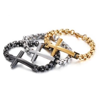 China Hiphop Product Unique Design Mens Womens Stainless Steel Multicolor Optional Cross Bracelet for sale