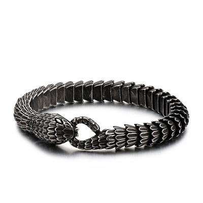 China Unique Hip Hop Jewelry Trendy Design Men's Stainless Steel Zircon Spirit Snake Bracelet for sale