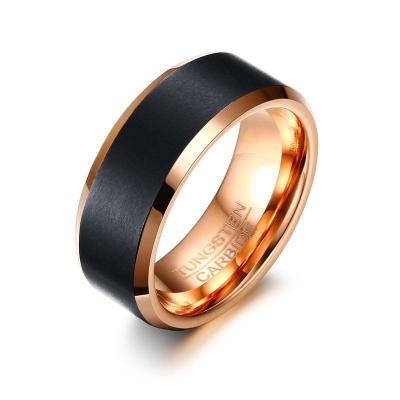 China Unique Design Hiphop Product Men's Hiphop Style Two Color Rose Gold Black Tungsten Carbide Ring for sale